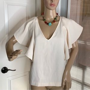 Y2k FRNCH Paris French Peach Short Sleeve Soft Top Blouse Flutter Angel Wings